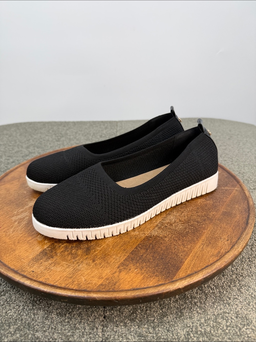 Taryn Taryn Rose Shoes Wm 10 Kazzy Black Slip-On Knit Ballet Flats White Sole